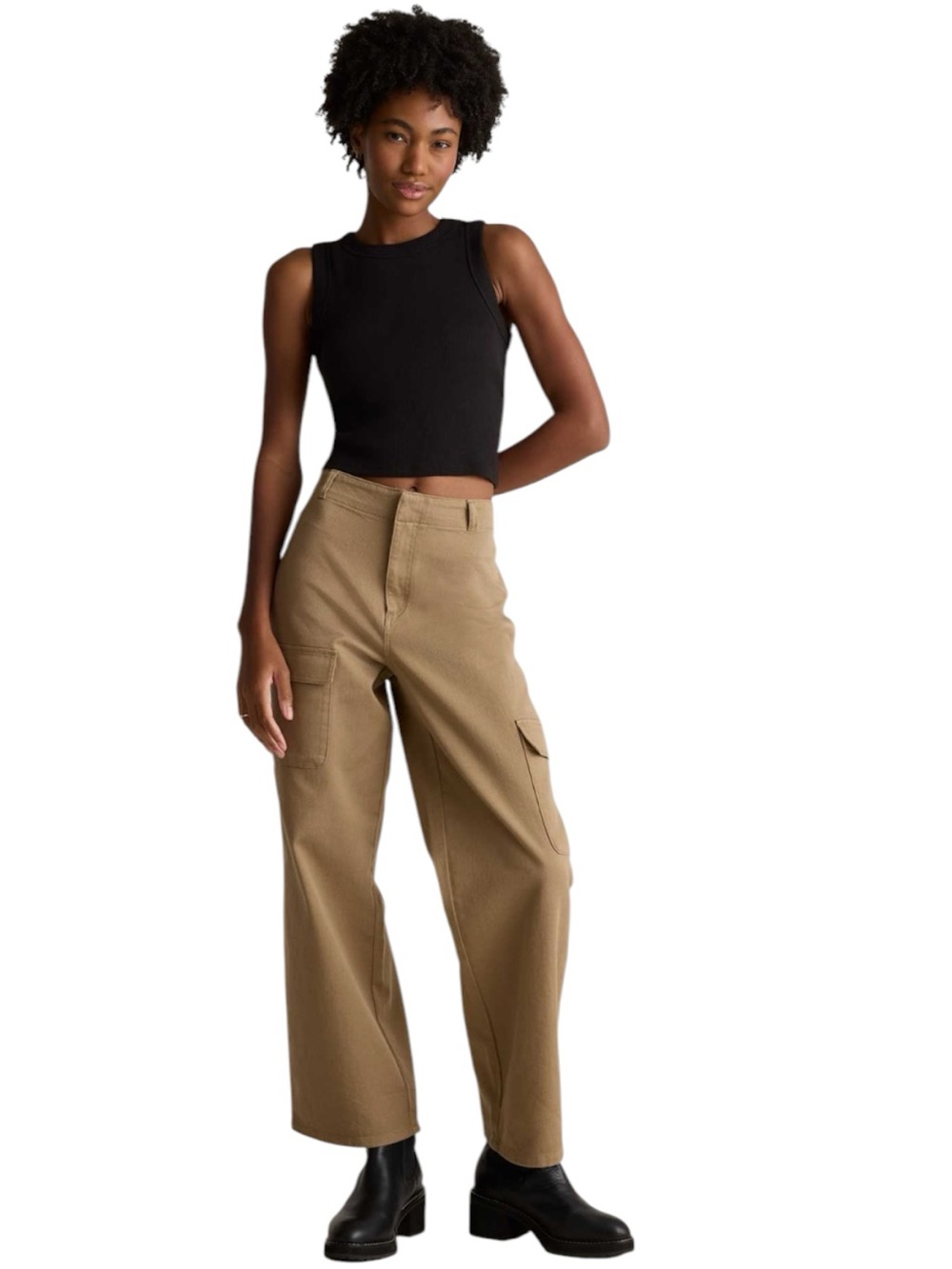 High-Rise Wide Leg Utility Pants in Khaki